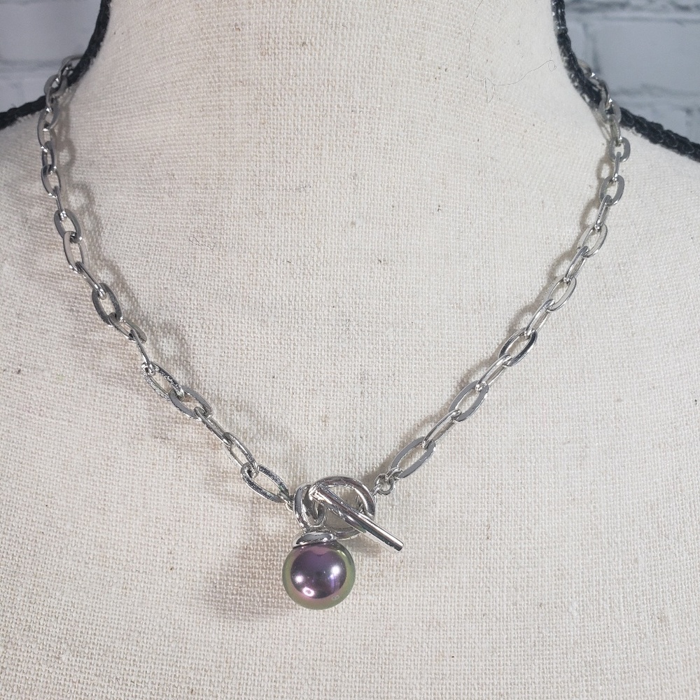 Black Pearl Silver Lariat Choker Necklace